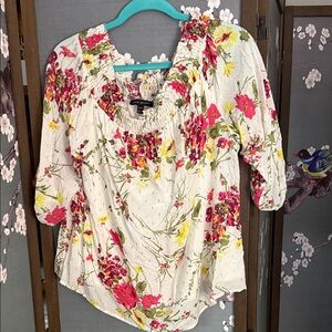 Lane Bryant Floral Blouse - Cream and Pink